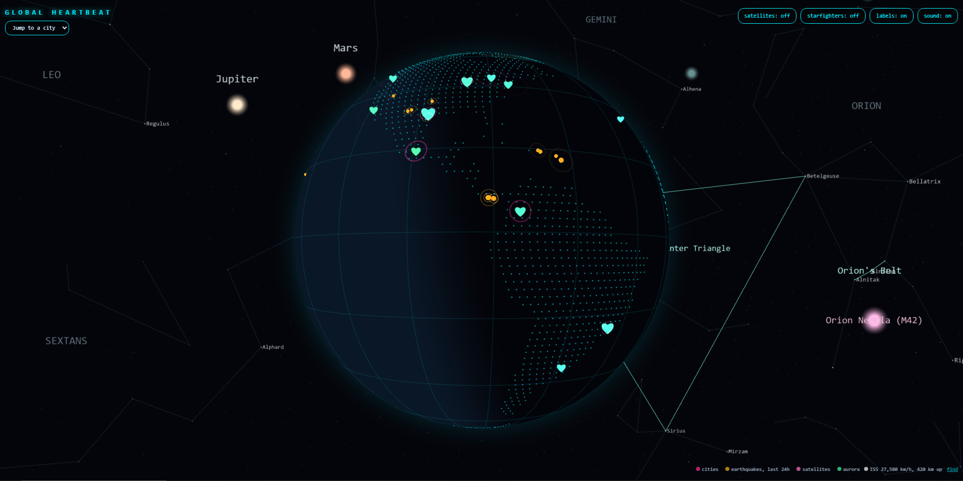 Screenshot of Global Heartbeat interactive globe